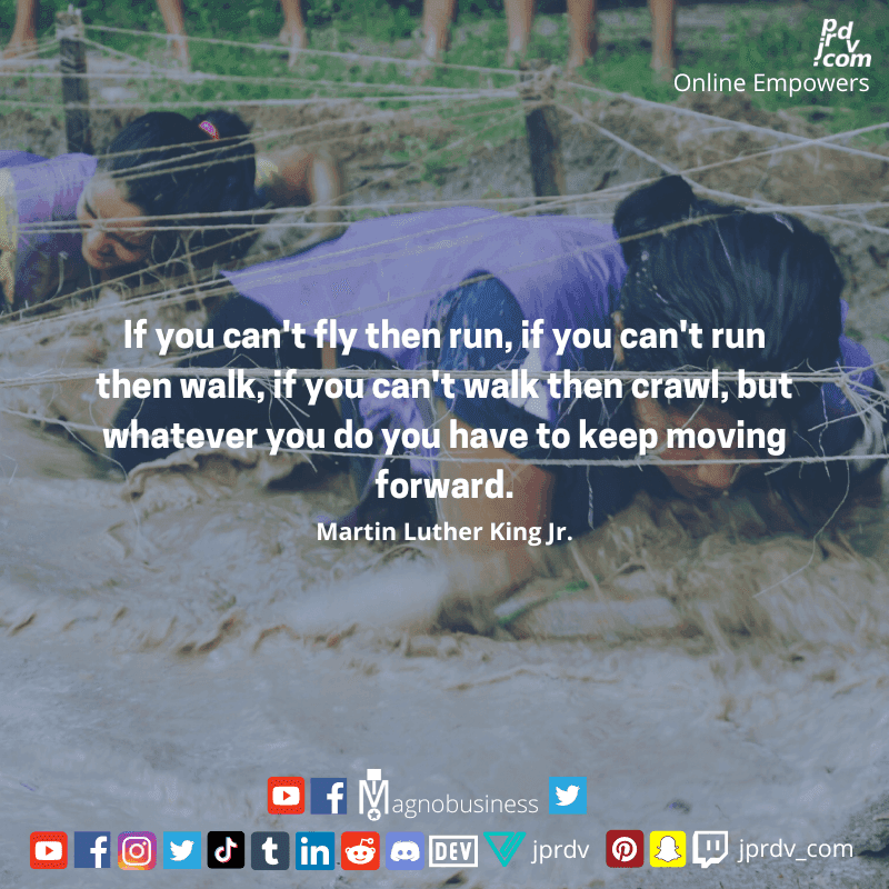 
"If you can't fly then run, if you can't run then walk, if you can't walk then crawl, but whatever you do you have to keep moving forward." ~ Martin Luther Kind Jr.
